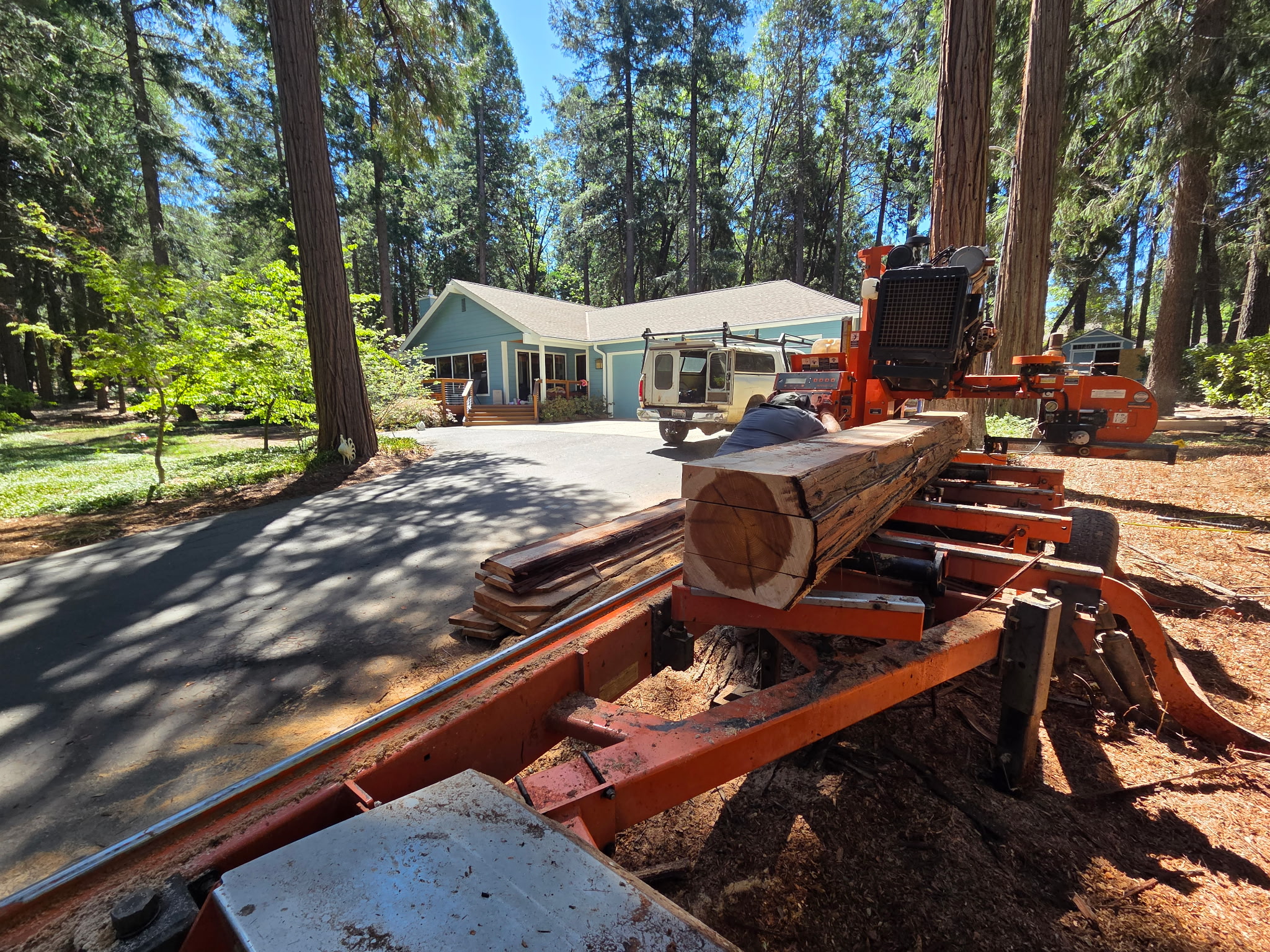 Wood-Mizer LT50 milling a log on site.