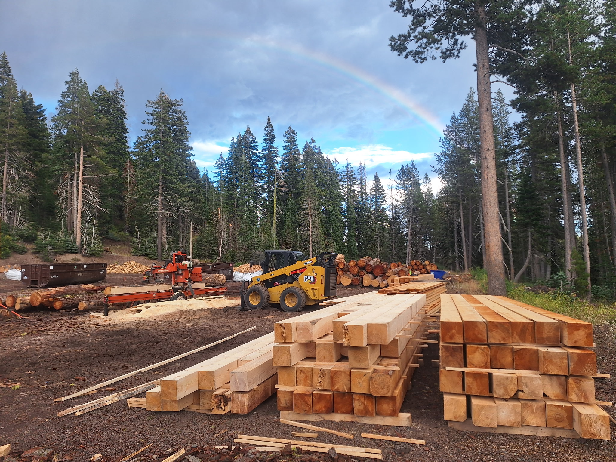 Sierra Custom Lumber mill yard and stacked lumber.